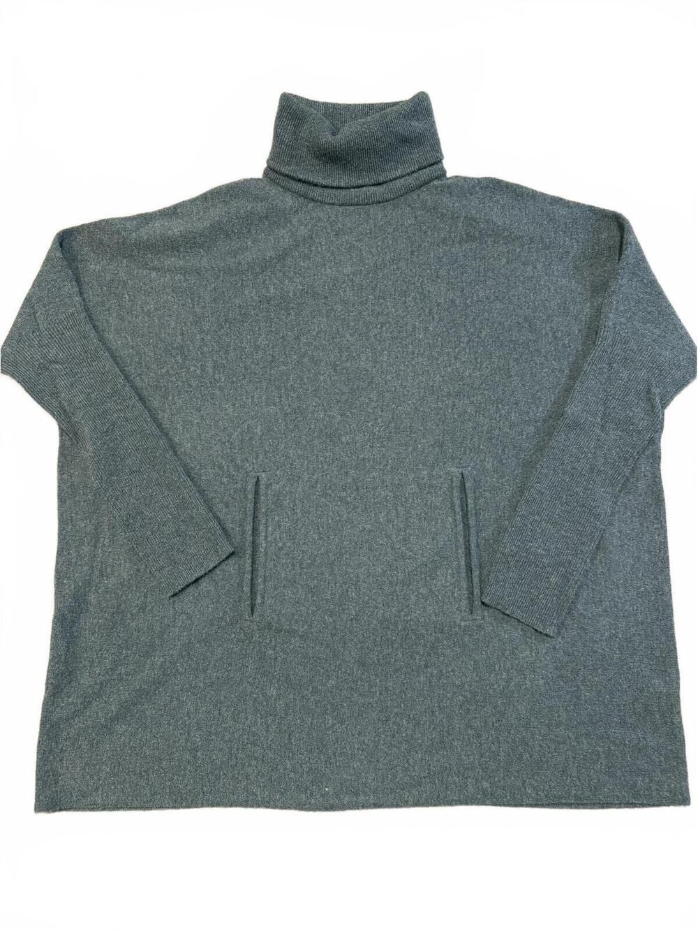 Garnet Hill Wool Cashmere Sweater Medium Blue Oversized Tunic Kangaroo Pocket